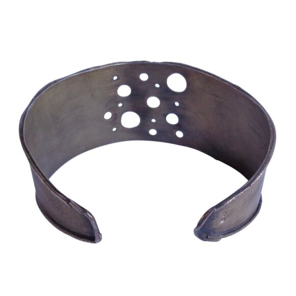 Signed SJ Blackened Gold 925 Cuff Bracelet Modernist Cutout Holes Polkadot Edgy - Picture 6 of 7